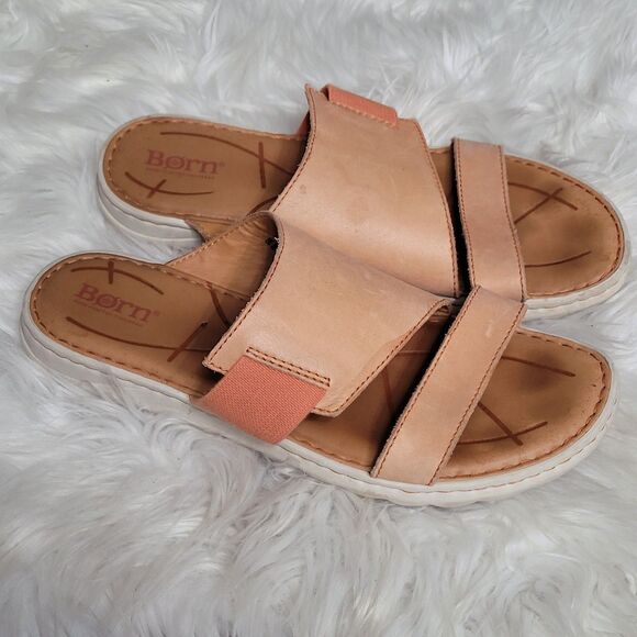 Born Oceana Sandals Women’s 9M Tan Leather Comfortcore Minimalist Slides - Picture 1 of 4